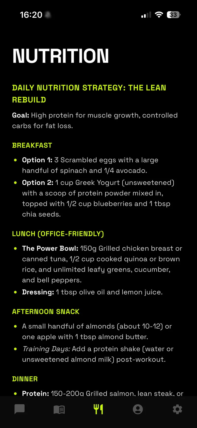 Aizy nutrition — daily strategy with meals