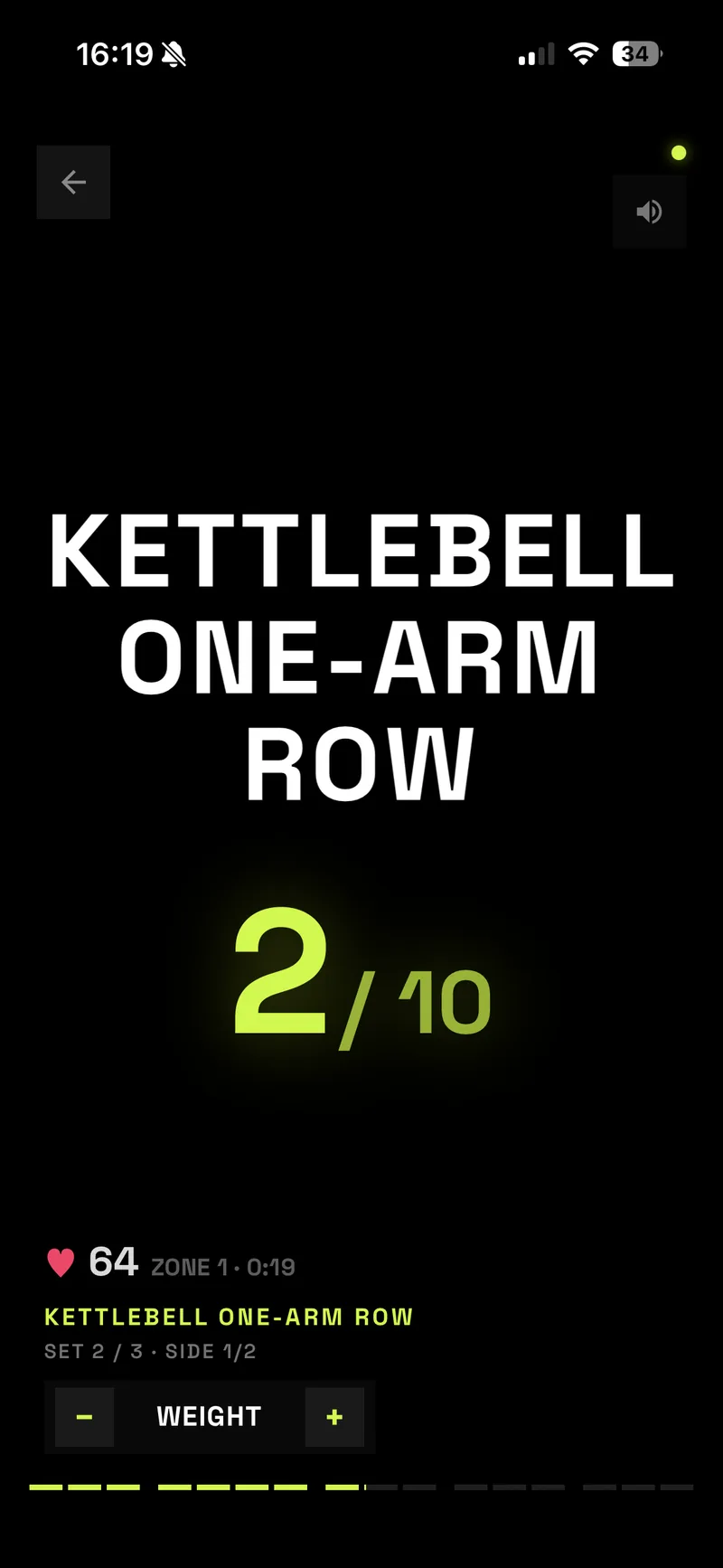 Aizy live session — 2 of 10 reps, live heart rate
